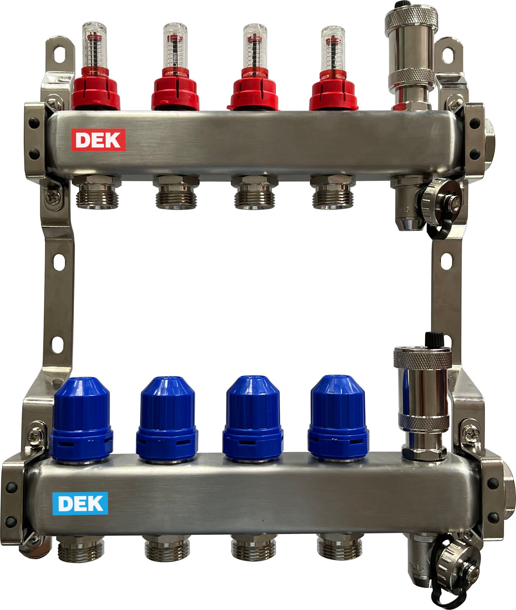 Rozdělovač nerezový DEK RZN04 s průtokoměry 4 okruhy